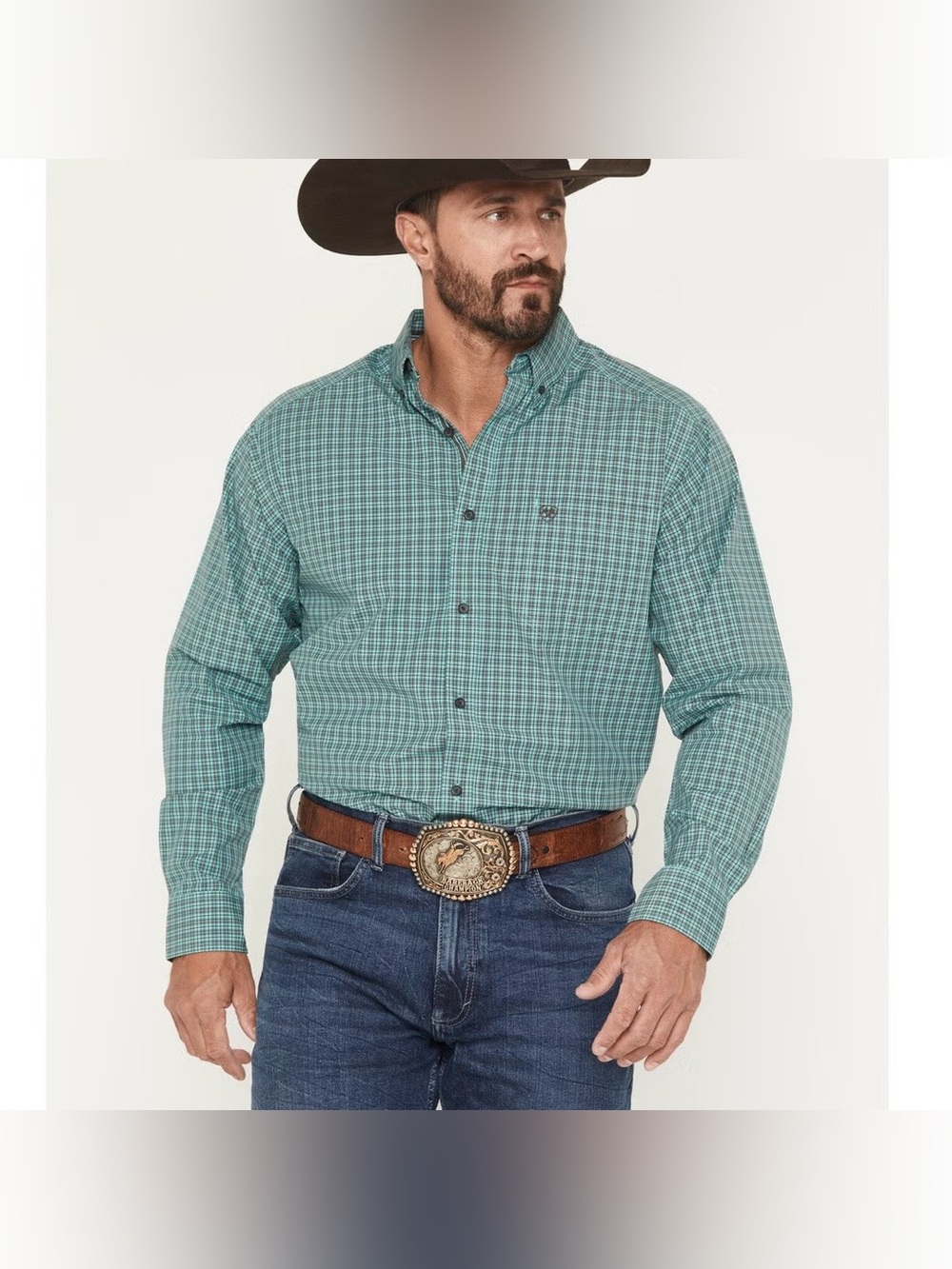 ARIAT MEN'S PRO SERIES BROOKS PLAID PRINT LONG SLEEVE BUTTON-DOWN shirt sz L